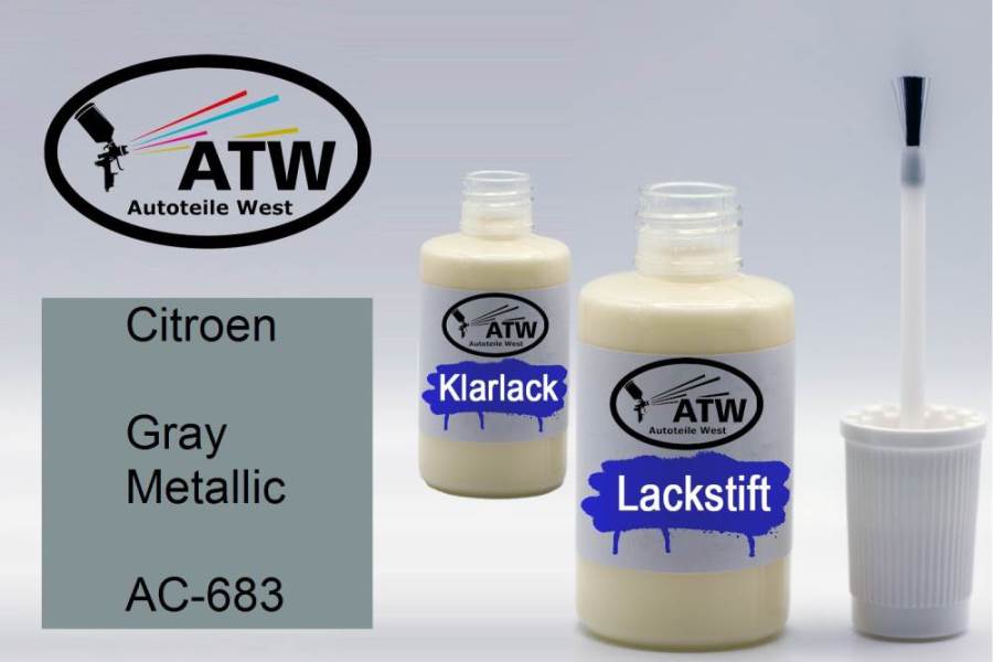 Citroen, Gray Metallic, AC-683: 20ml Lackstift + 20ml Klarlack - Set, von ATW Autoteile West.